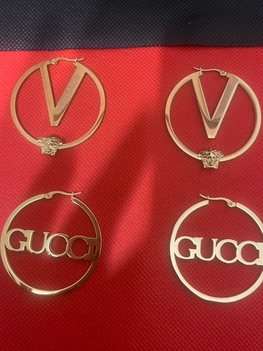 Stainless steel Gold-Tone plated Logo Hoop Earrings - Double Pair